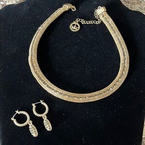 Trifari Elegant Gold Mesh Necklace and Earring Set
